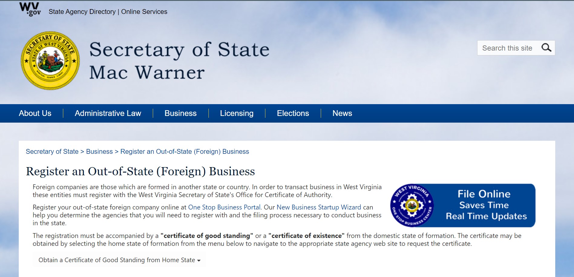 West Virginia Foreign LLC Qualification and Registration