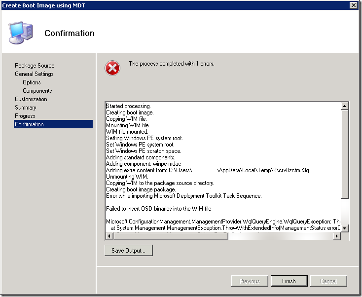Failed to insert OSD binaries into the WIM file