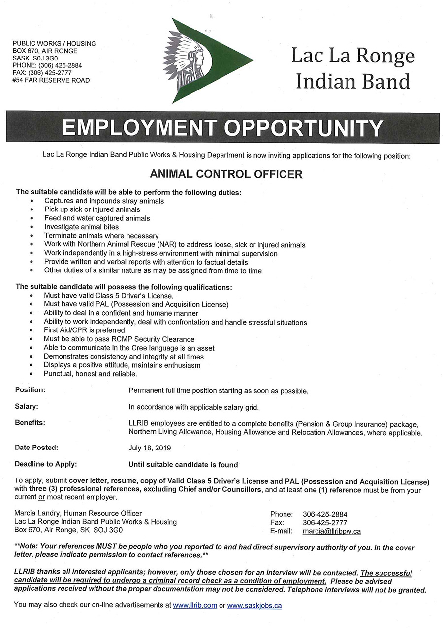 LLRIB JOBS The Lac La Ronge Indian Band