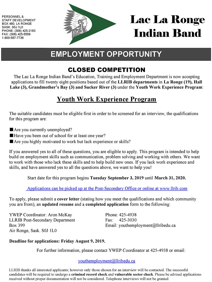 LLRIB JOBS The Lac La Ronge Indian Band