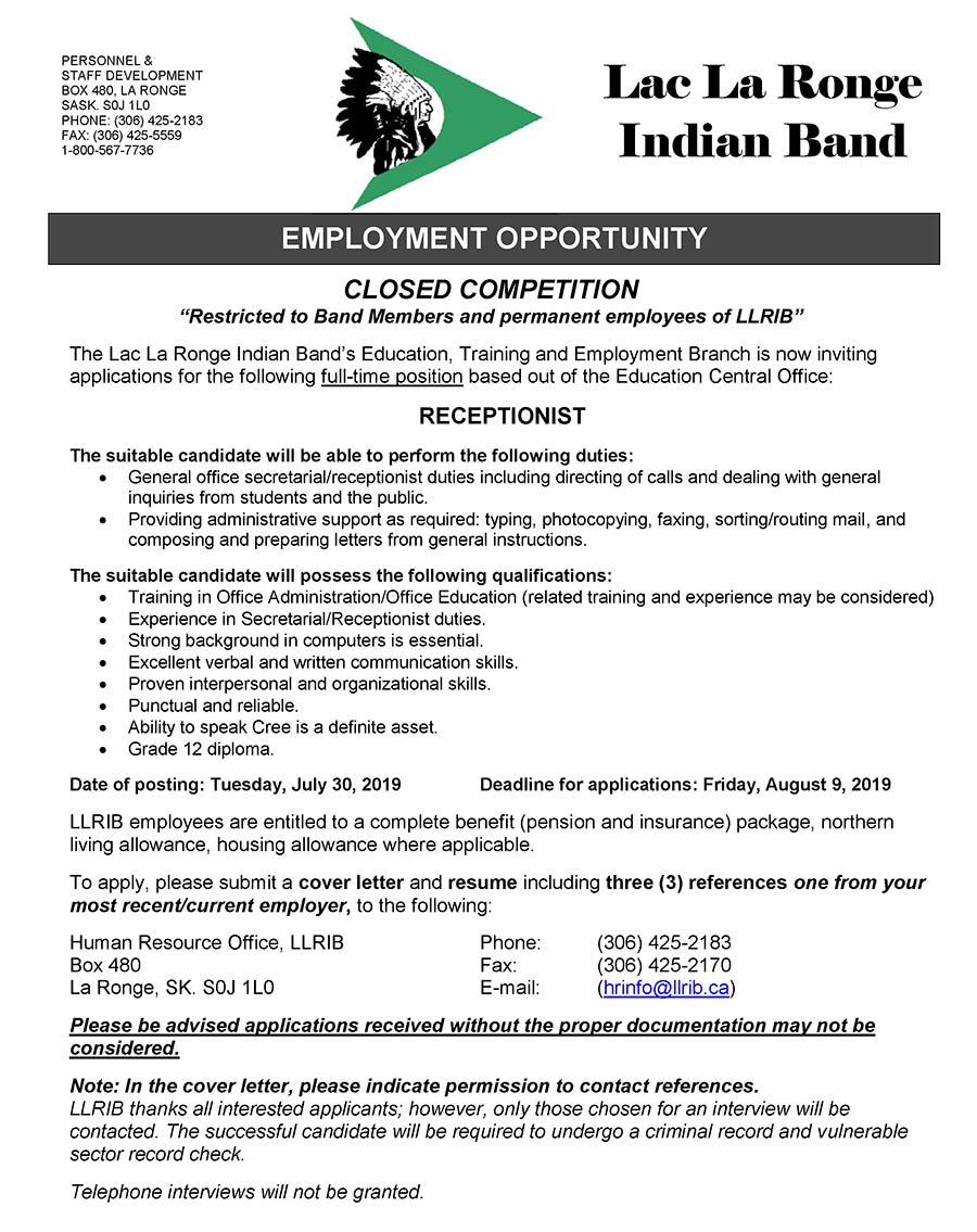LLRIB JOBS The Lac La Ronge Indian Band