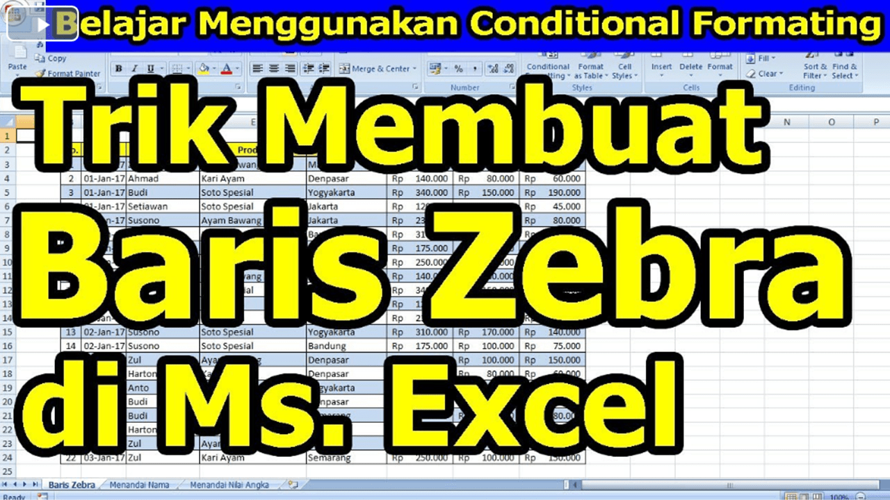 Trik membuat zebra di Ms Excel