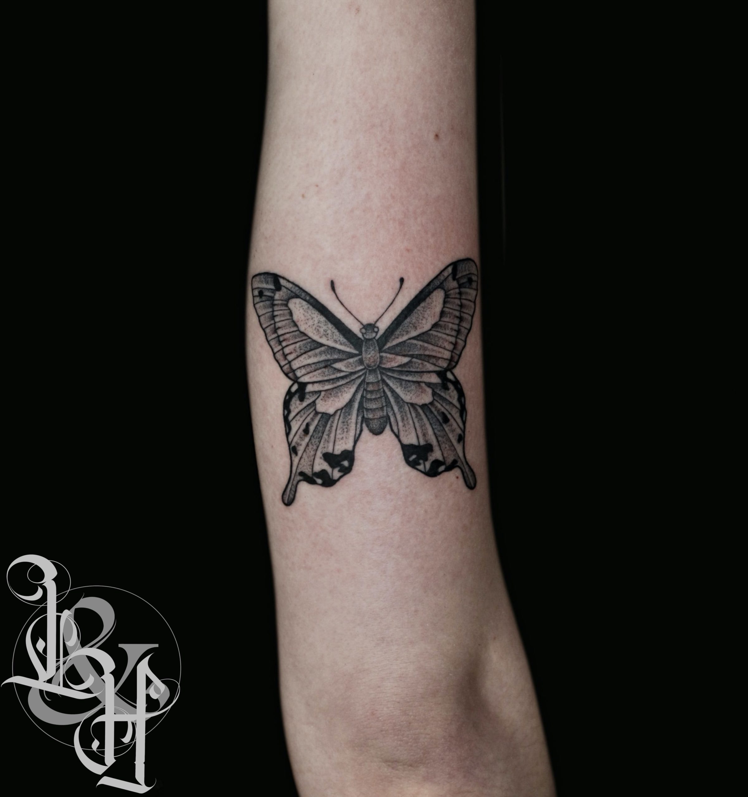 Black and Grey Butterfly Tattoo Love n Hate