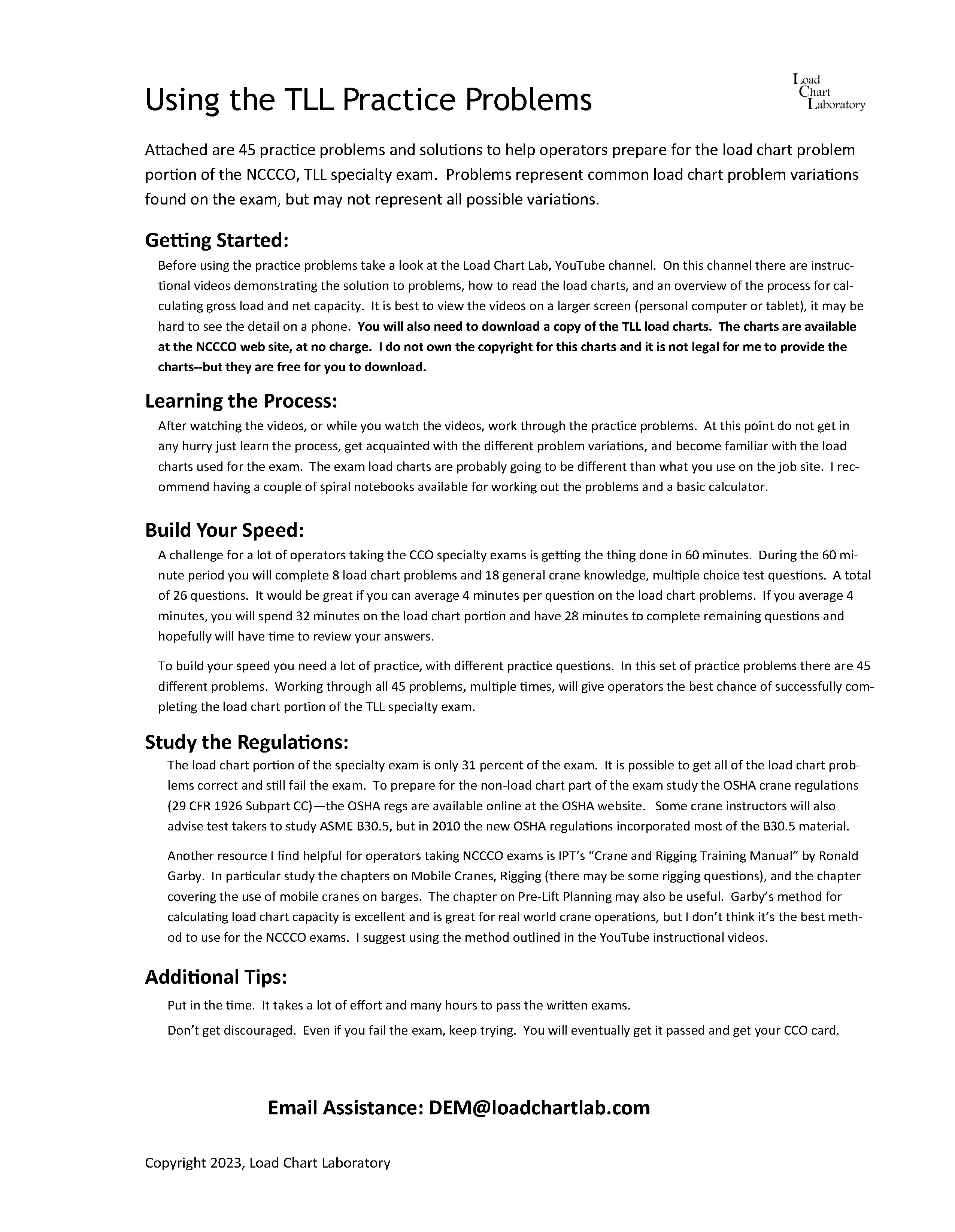 TLL Practice Problems Load Chart Laboratory