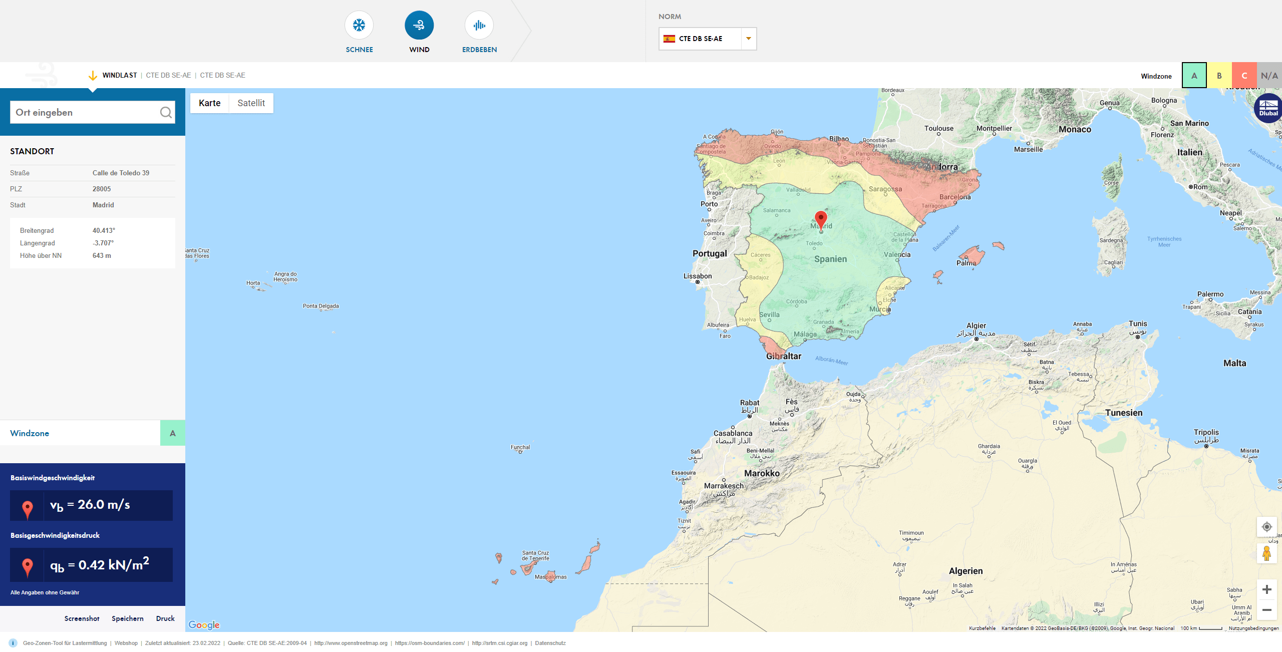 Wind Zones of Spain According to CTE DB SE‑AE