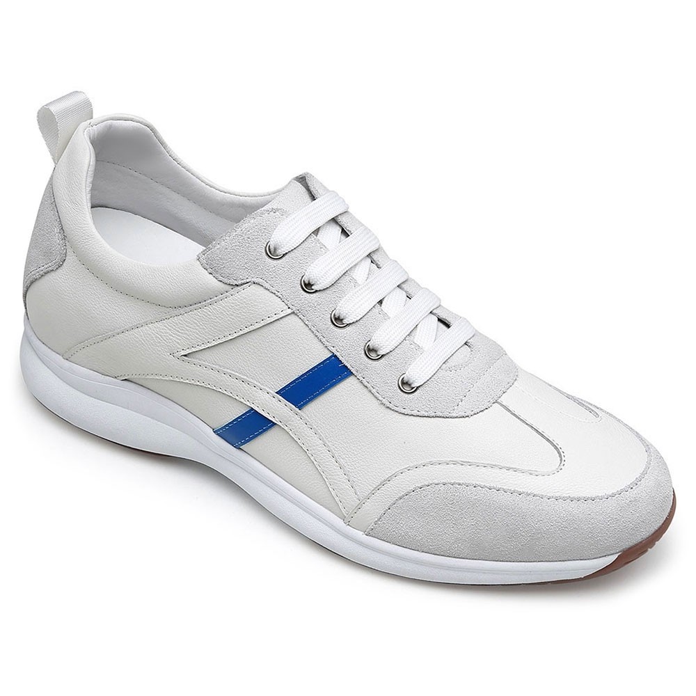 Height Shoes For Men Elevator Sneakers White Leather Casual Shoes 7 CM