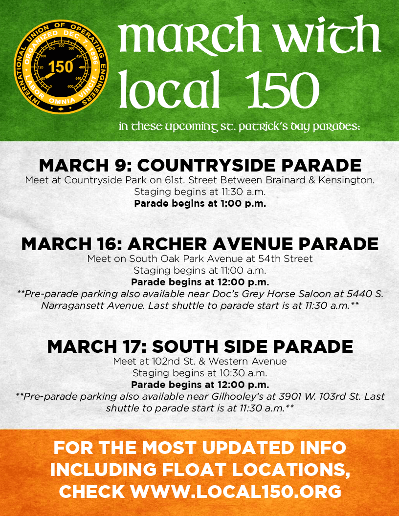 March with Local 150 at St. Patrick's Day Parades IUOE Local
