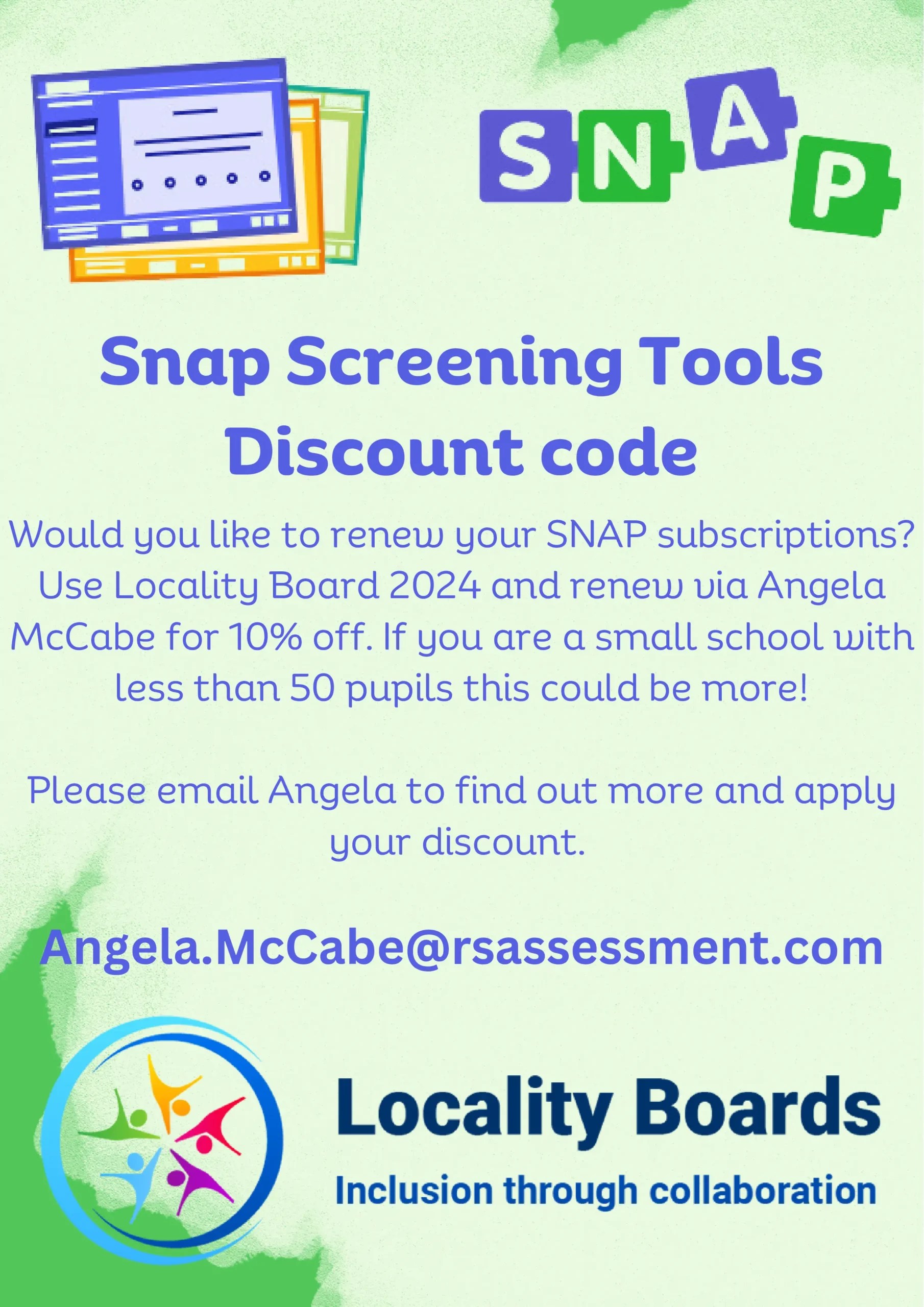 SNAP Screening Tools Discount code Locality Boards