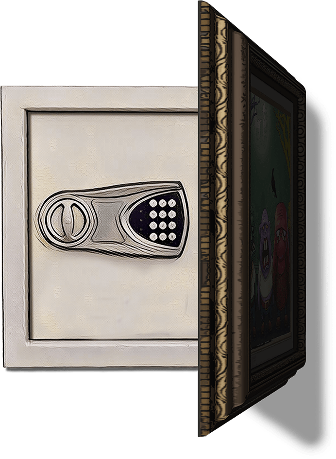 Locked safe behind painting
