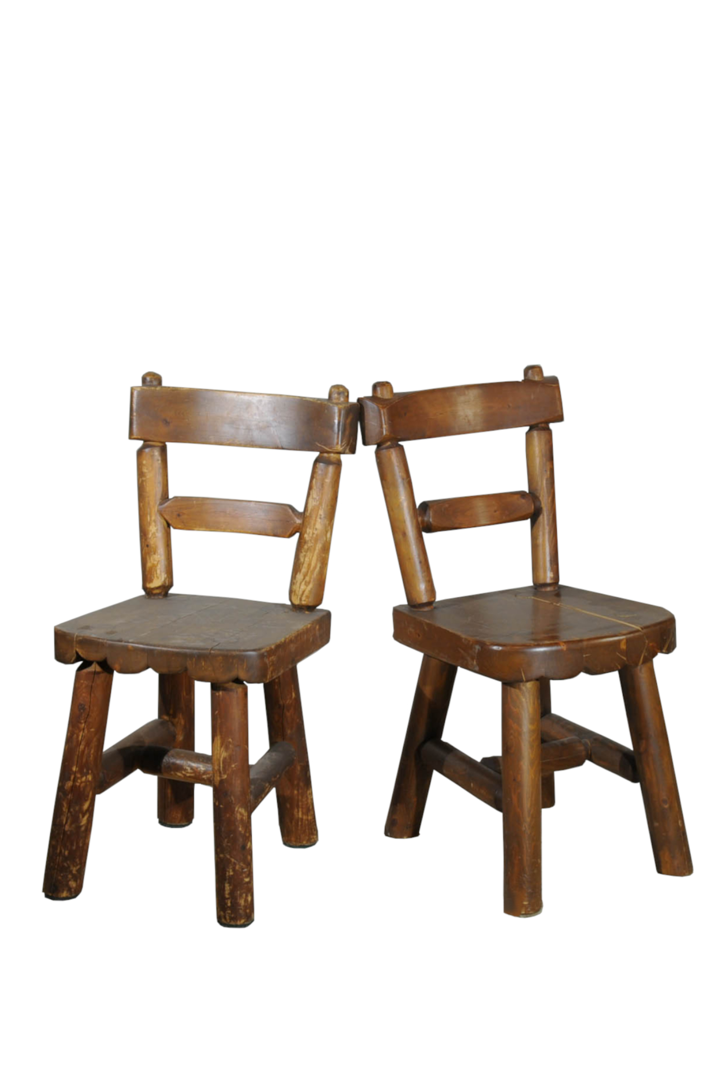 Set Of 8 Rustic Wood Dining Chairs