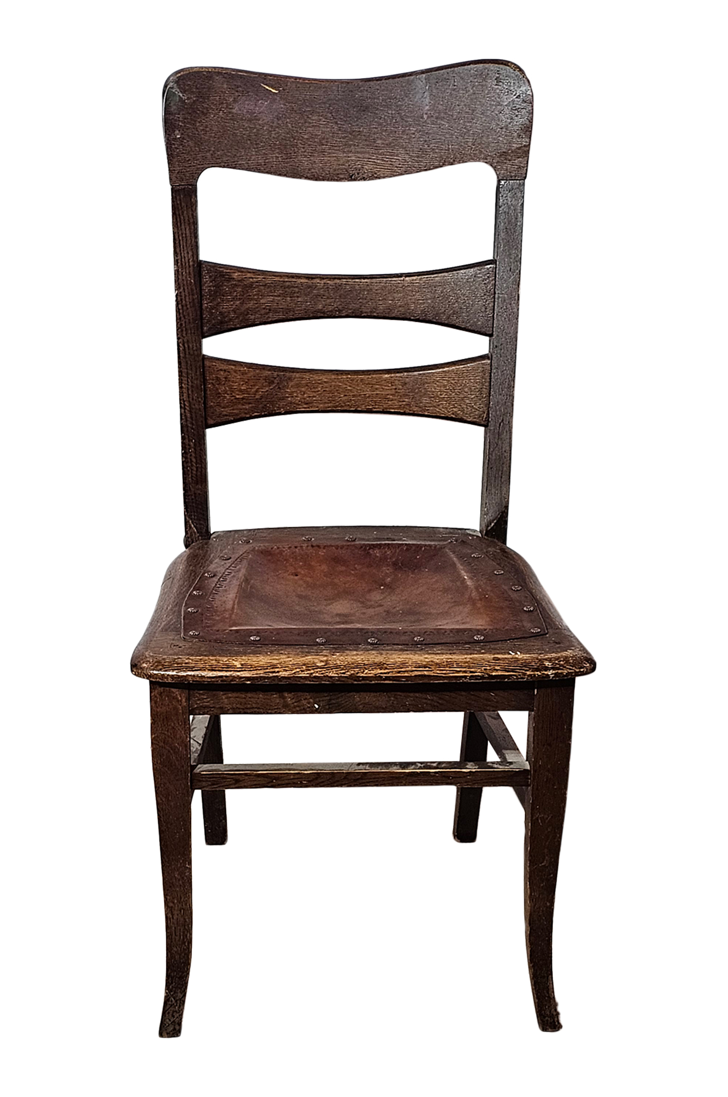 brown wooden kitchen chair with hard leather seat