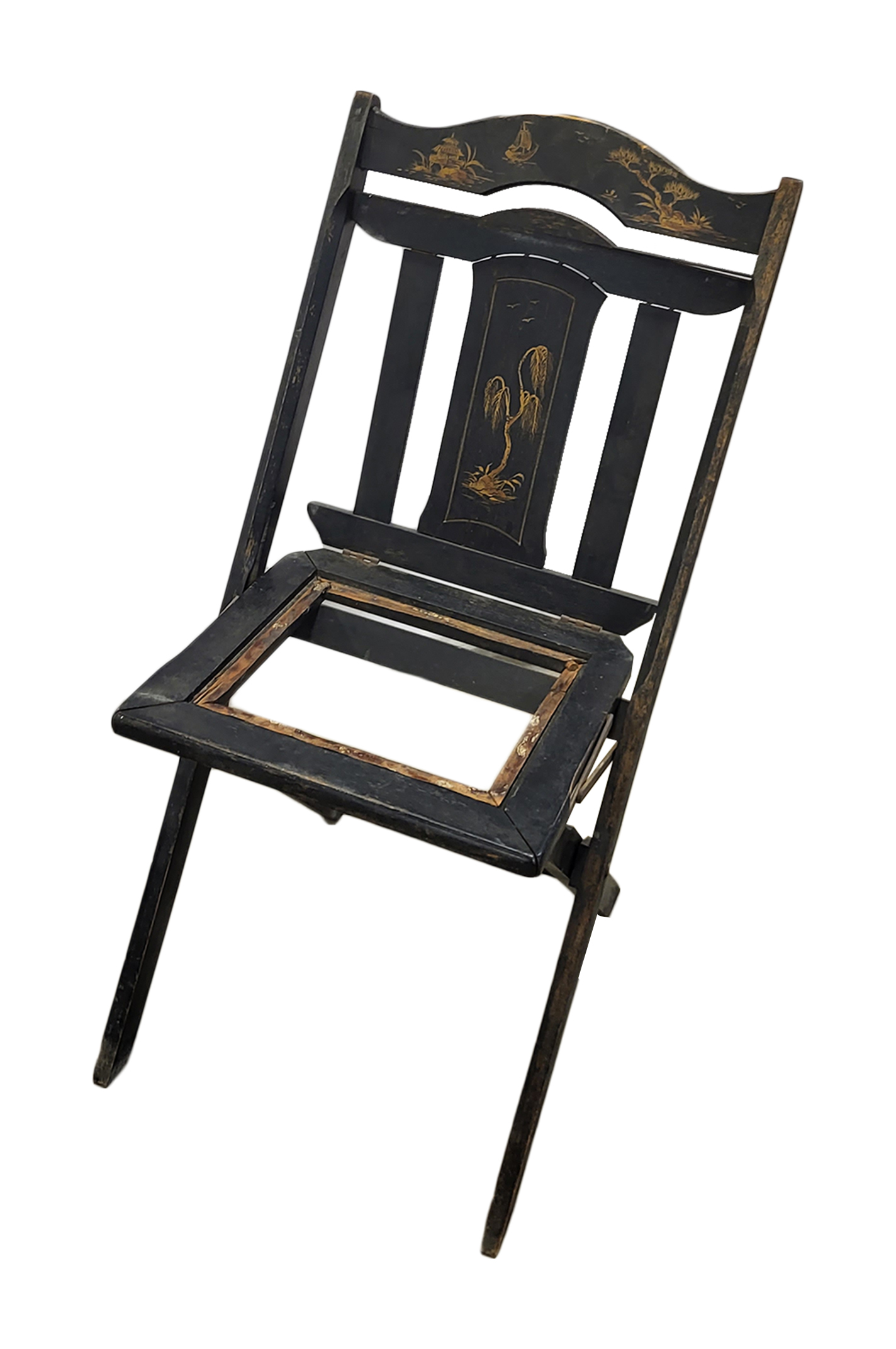 Black Vintage Folding Chair, Willow Painting Accents No Seat