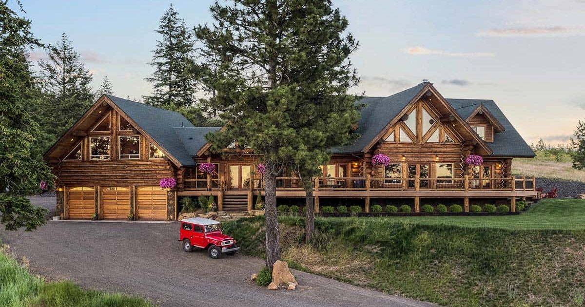 The Cascade Log Cabin Includes an Attached 3 Car Garage