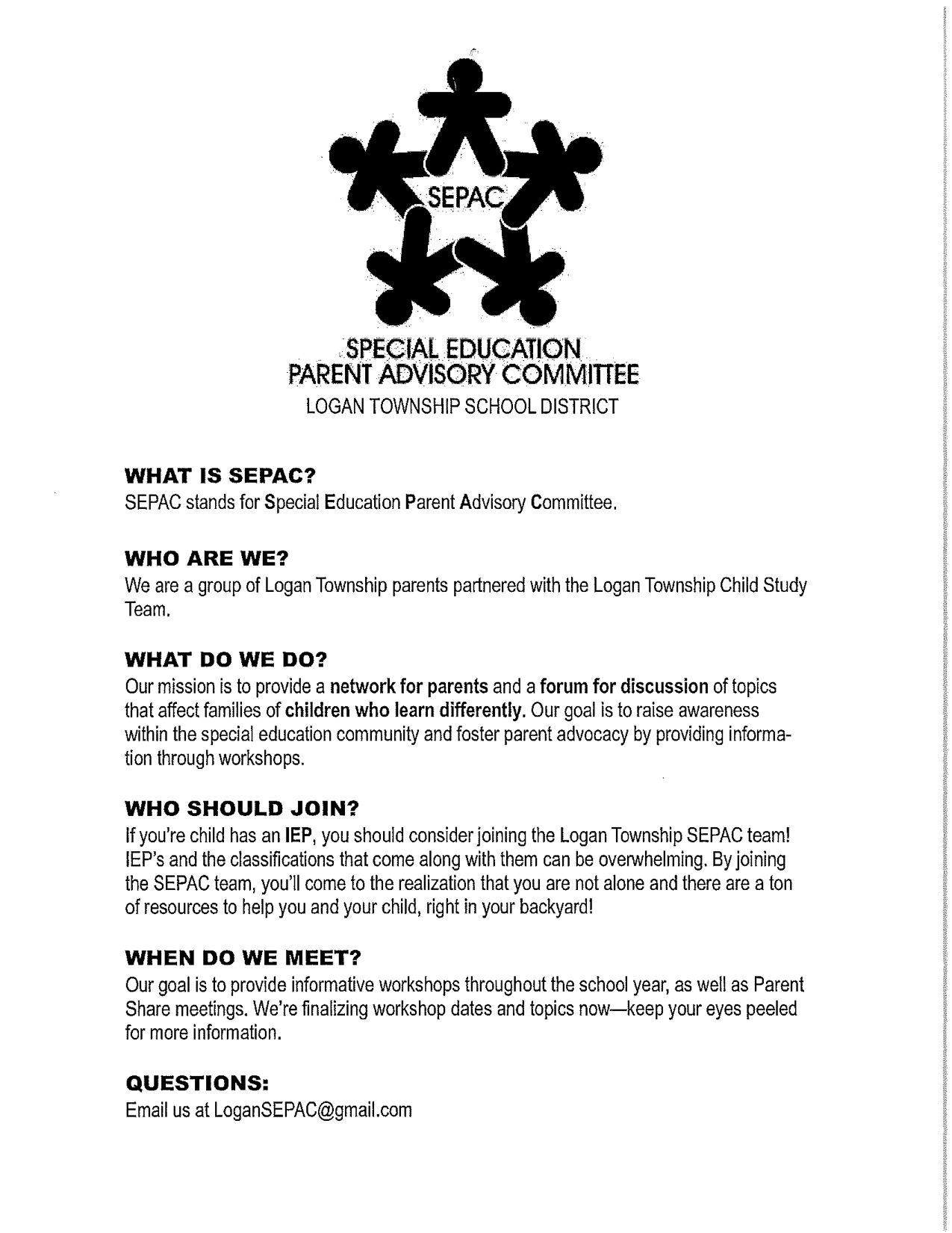 What is SEPAC? Special Services Logan Township Schools District