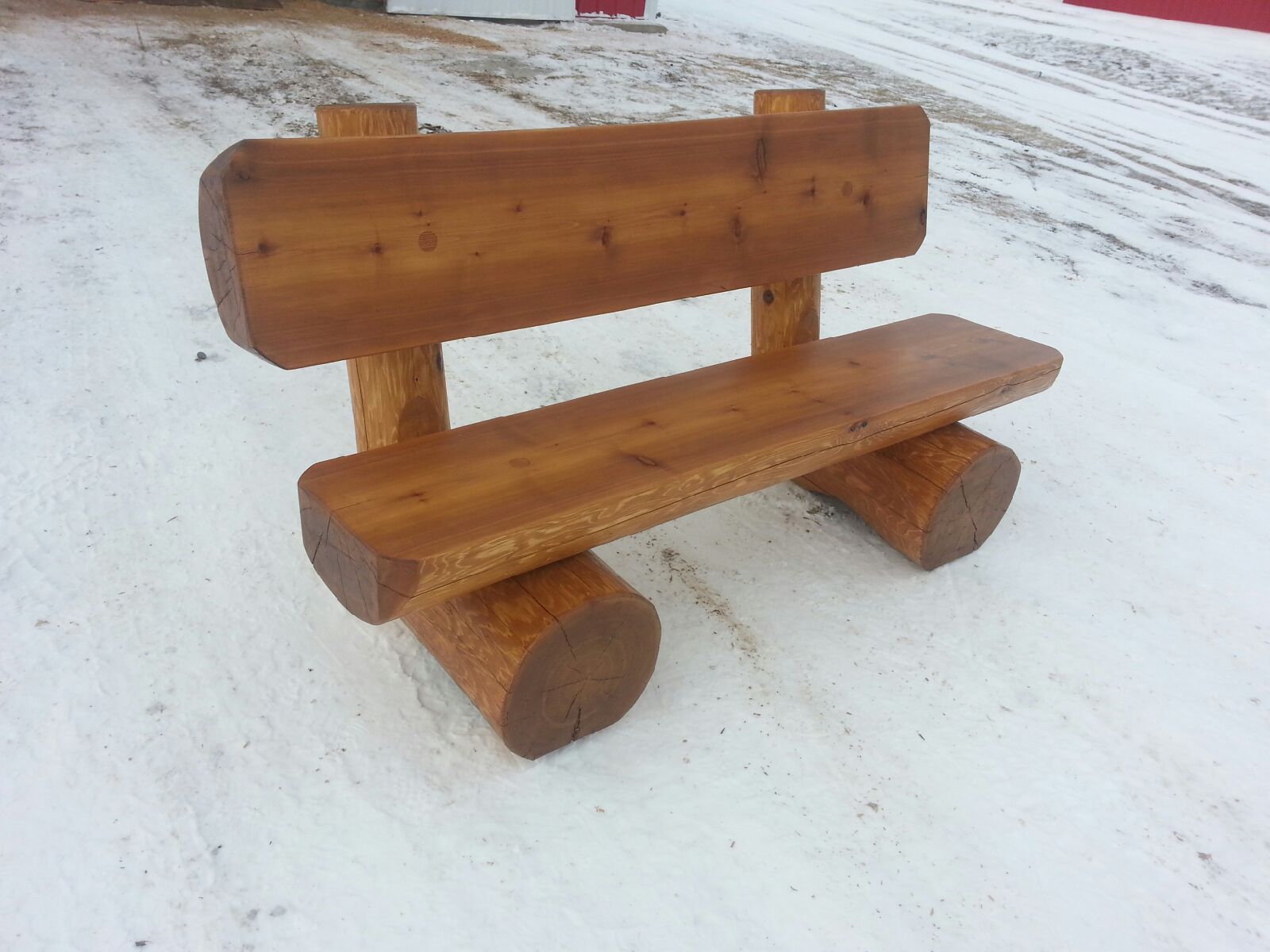 Cedar Log Bench for Memorial Lake Regional Park, Shell Lake