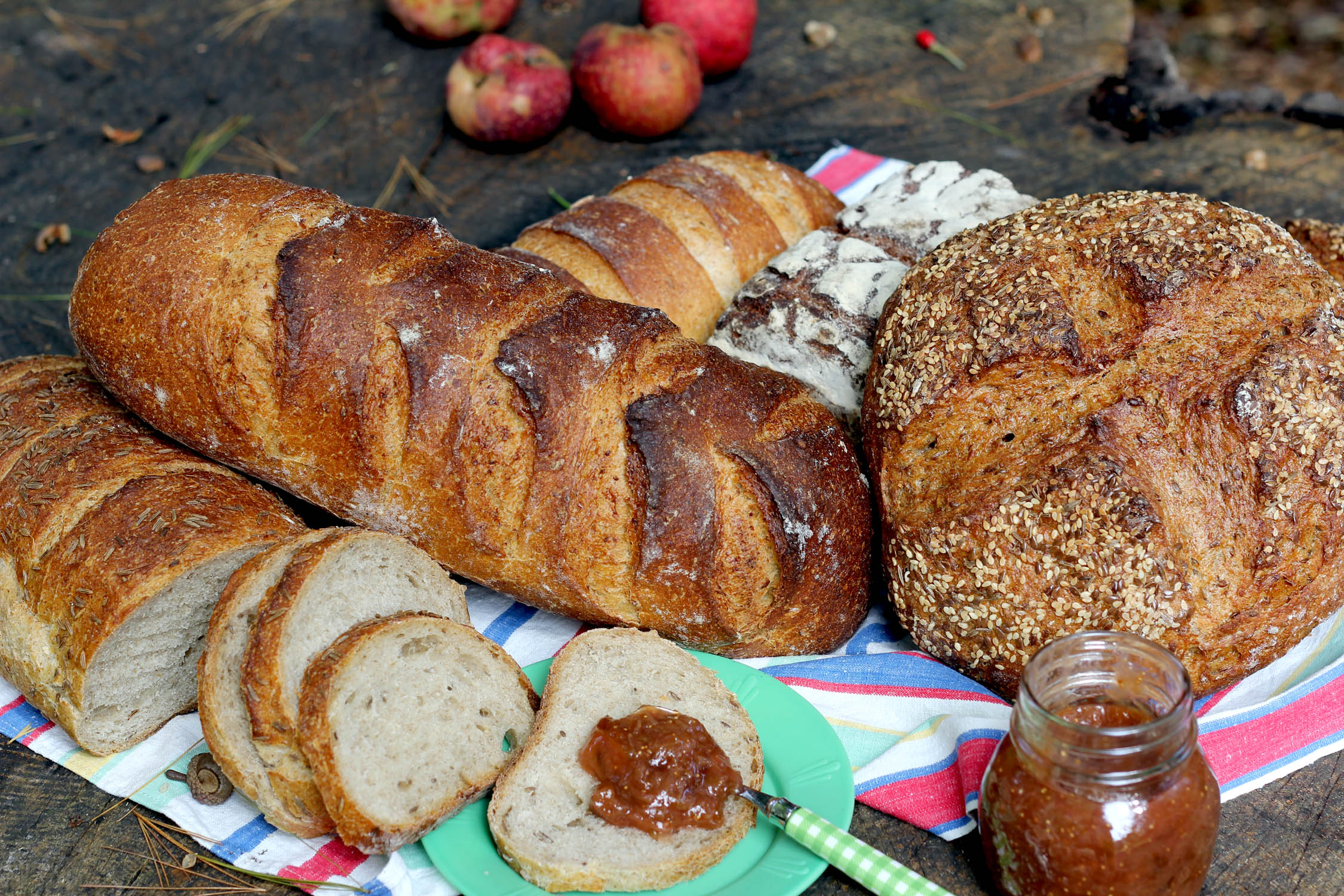Rhubarb fig honey jamspread on rye bread Log Cabin Cooking