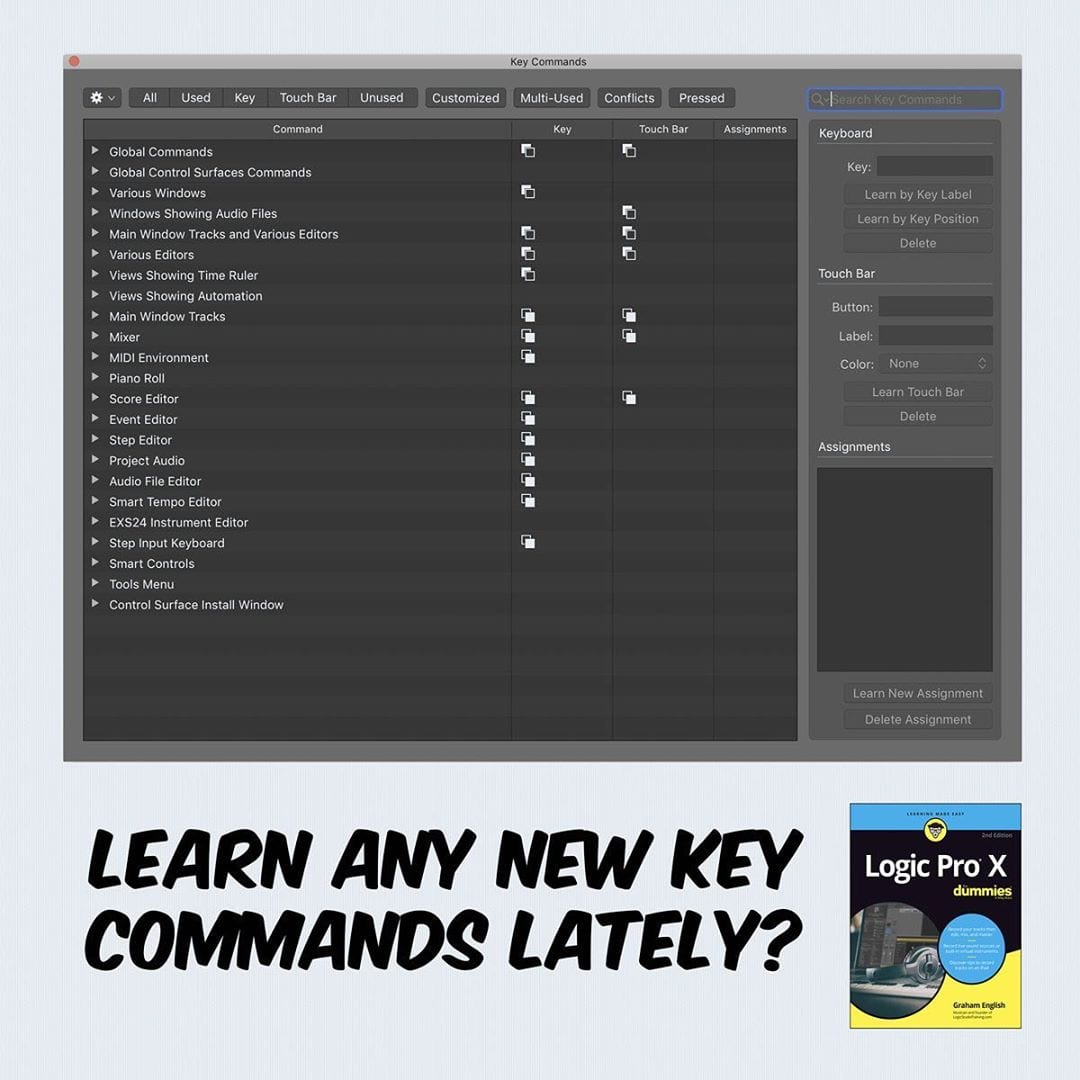 Navigate Logic Pro With Key Commands Logic Pro X For Dummies