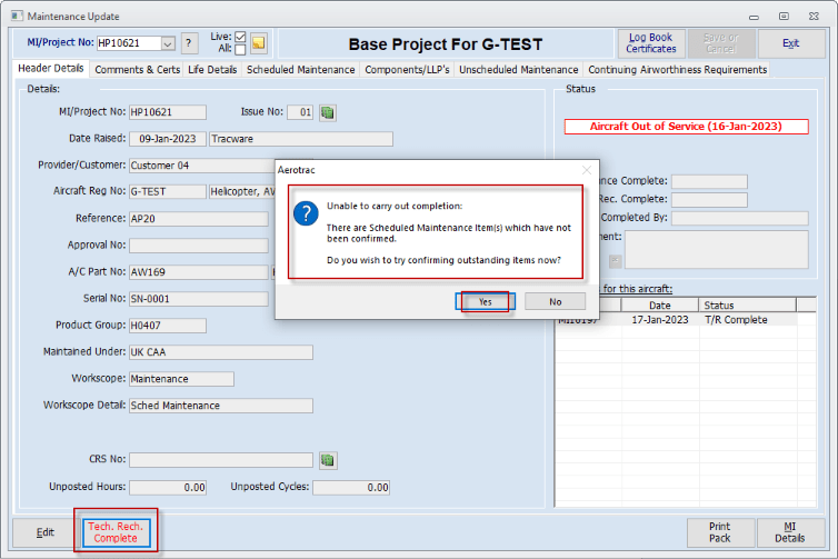 Maintenance Updates Internal Maintenance No Maintenance Instruction