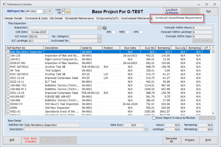 Maintenance Updates Internal Maintenance No Maintenance Instruction