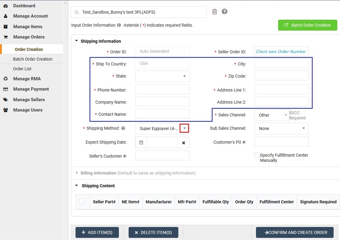How to create orders Newegg Logistics Knowledge Base