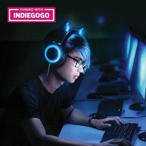 Blue Cat with Headphones Logo LogoDix