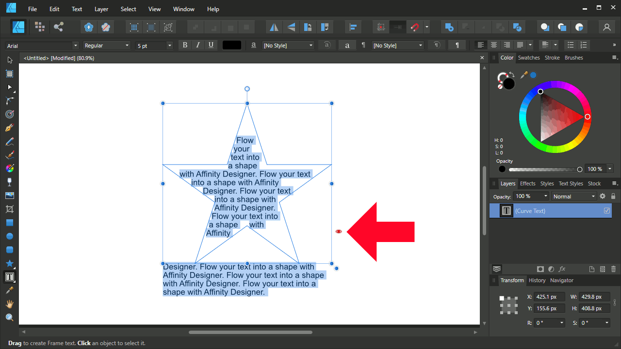 Fit Text To A Shape In Affinity Designer Using The Frame Text Tool