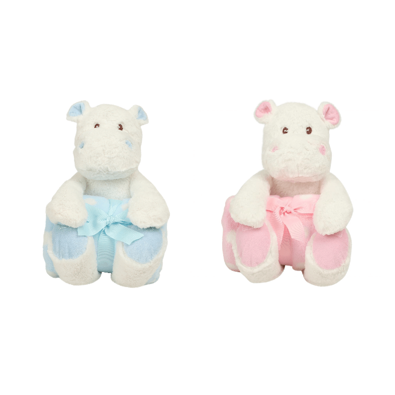 Hippo with blanket 30cms Personalised Blue or Pink