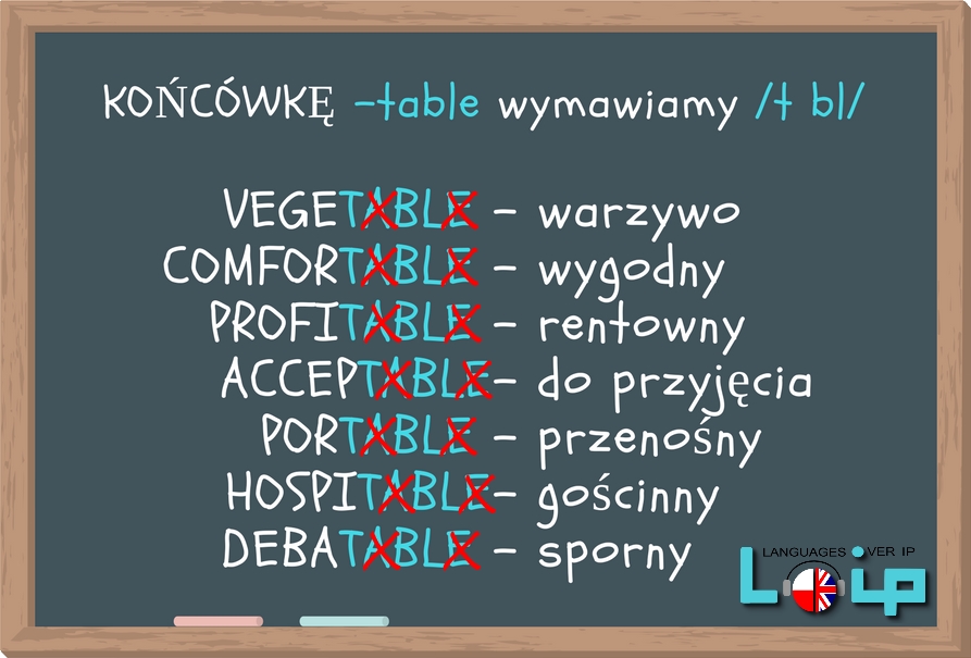 Wymowa końcówki table ( np. comfortable & Loip