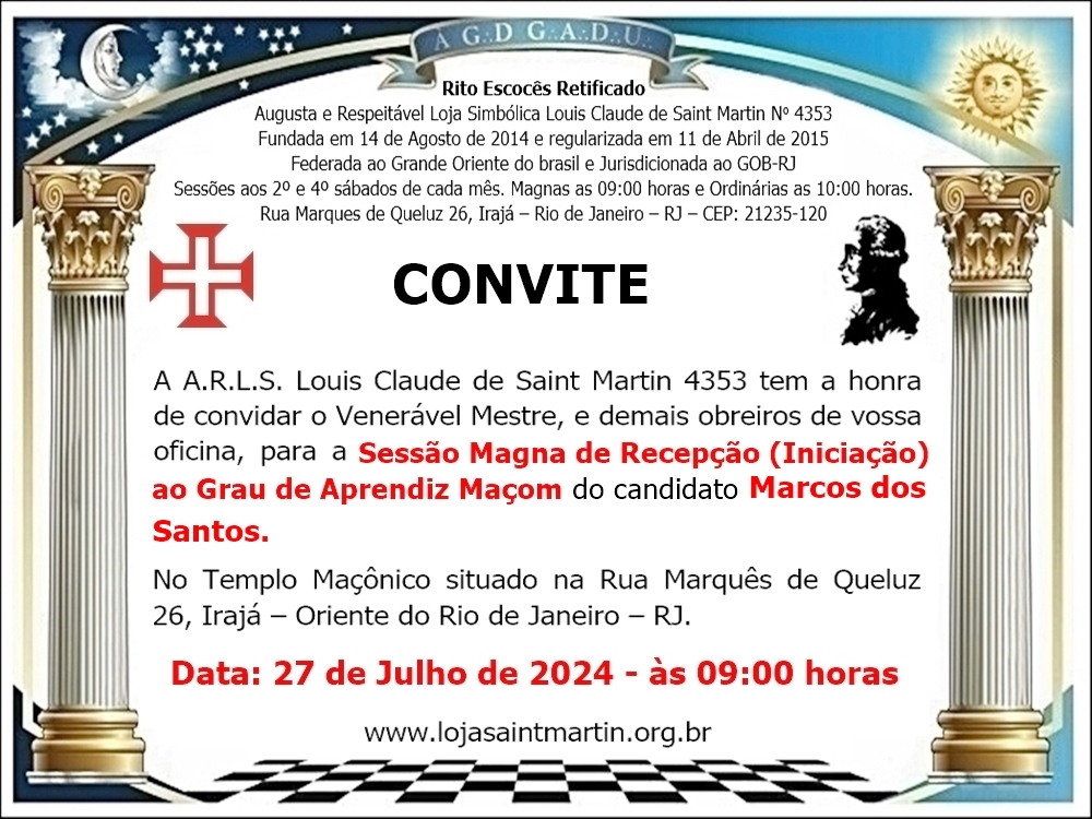 Calendário de Atividades da Loja ARLS LOUIS CLAUDE DE SAINT MARTIN