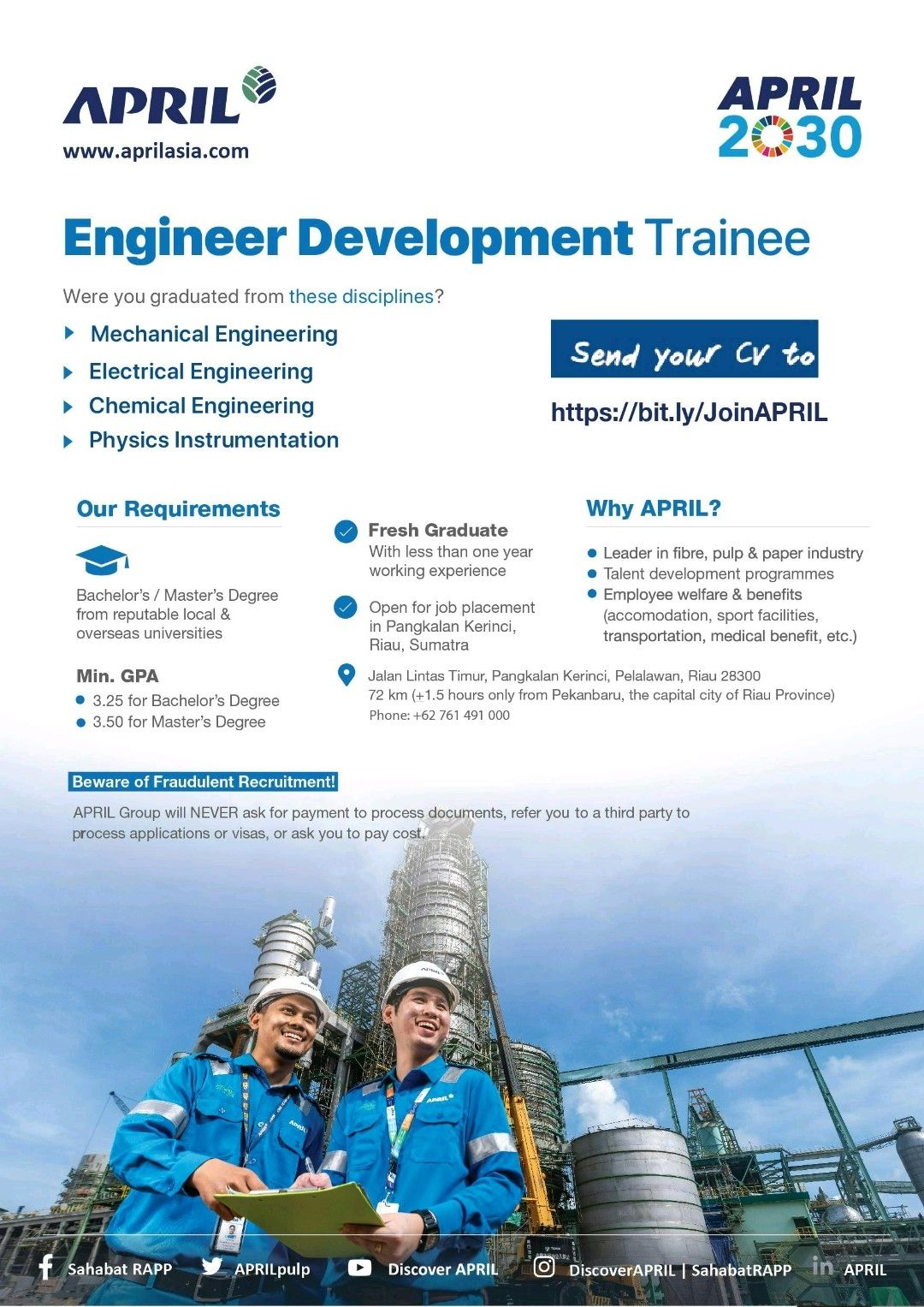 Lowongan Kerja PT Riau Andalan Pulp and Paper (APRIL Group)