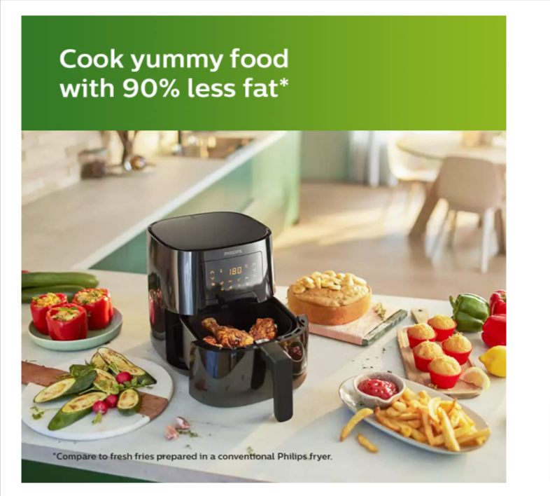 Philips Digital Air Fryer HD9252/90 with Touch Panel, uses up to 90