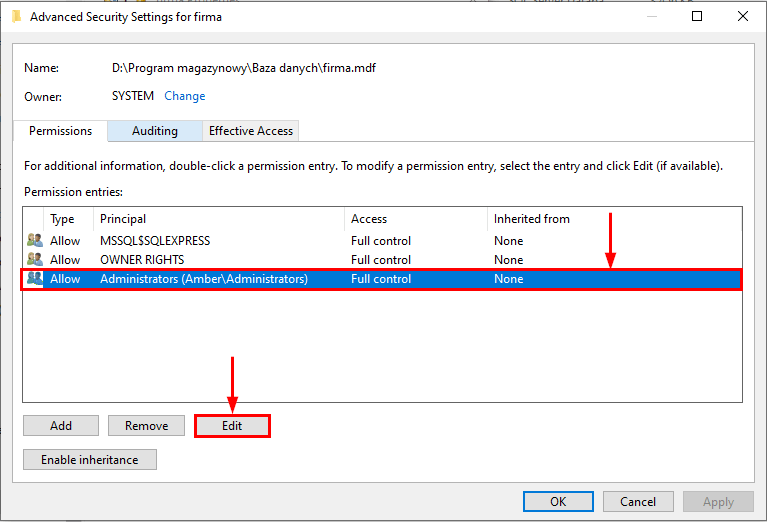 An error occurred while applying security settings locedspeed