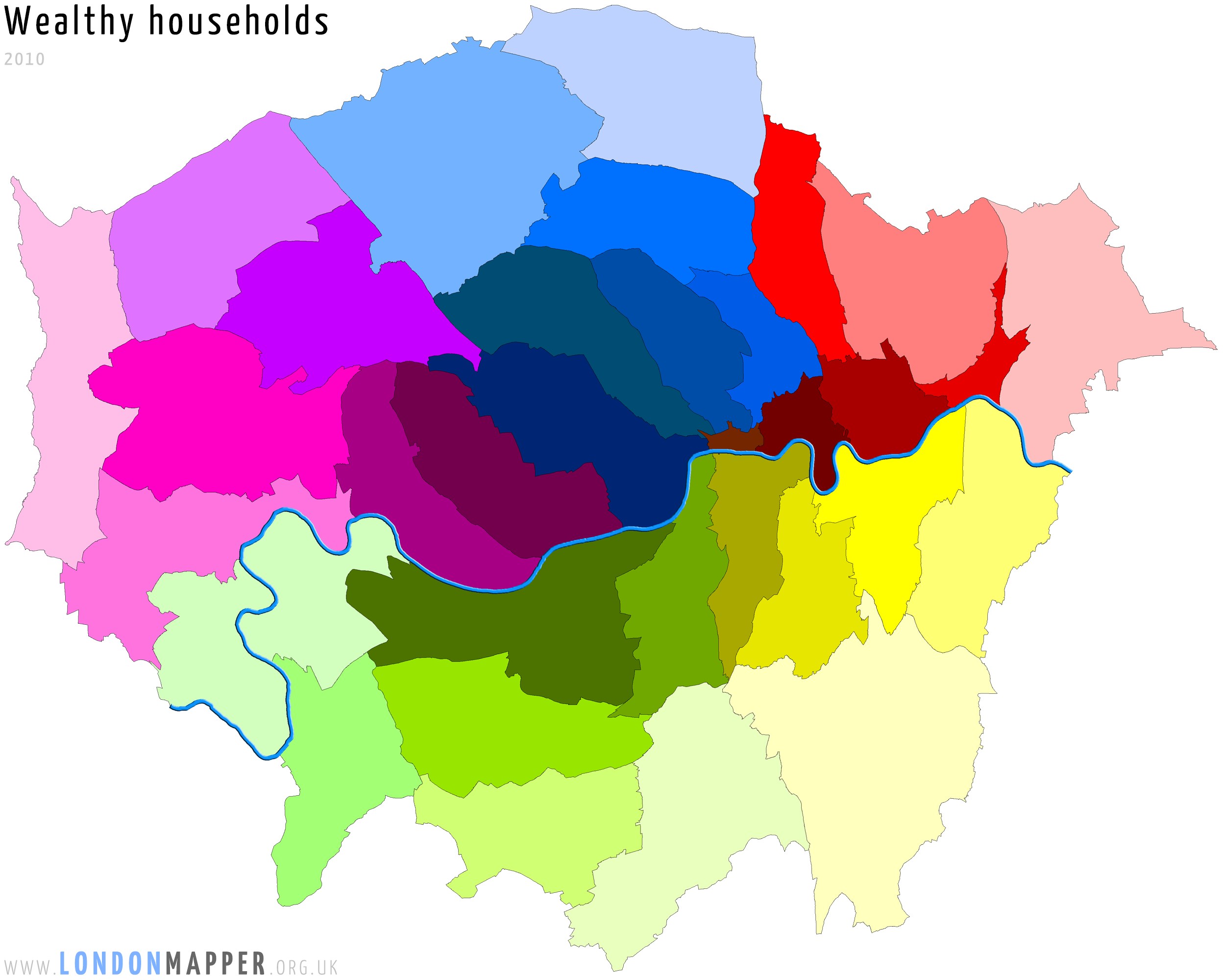 Borough Wealthy Households 2010 Londonmapper