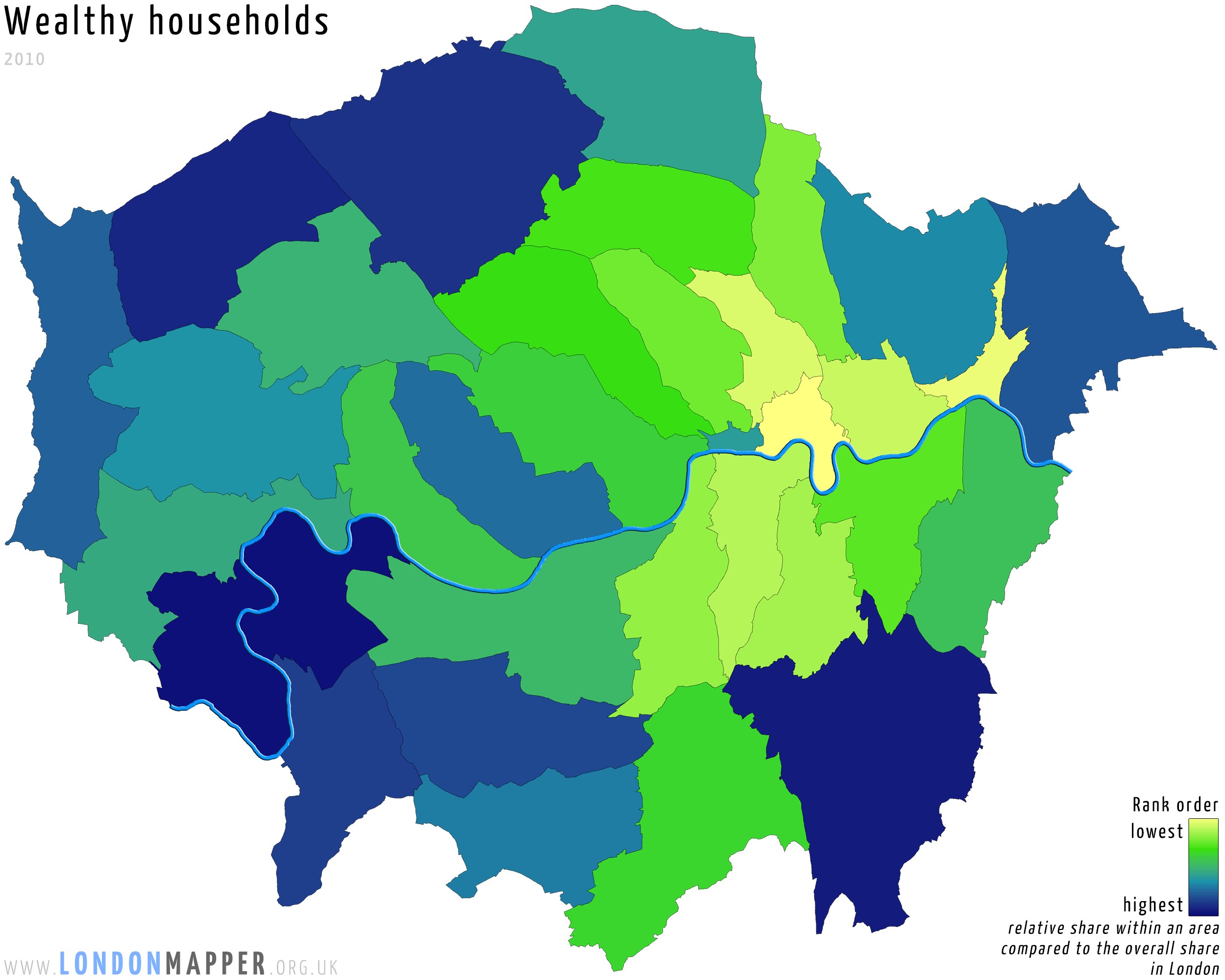 Borough Wealthy Households Rank 2010 Londonmapper