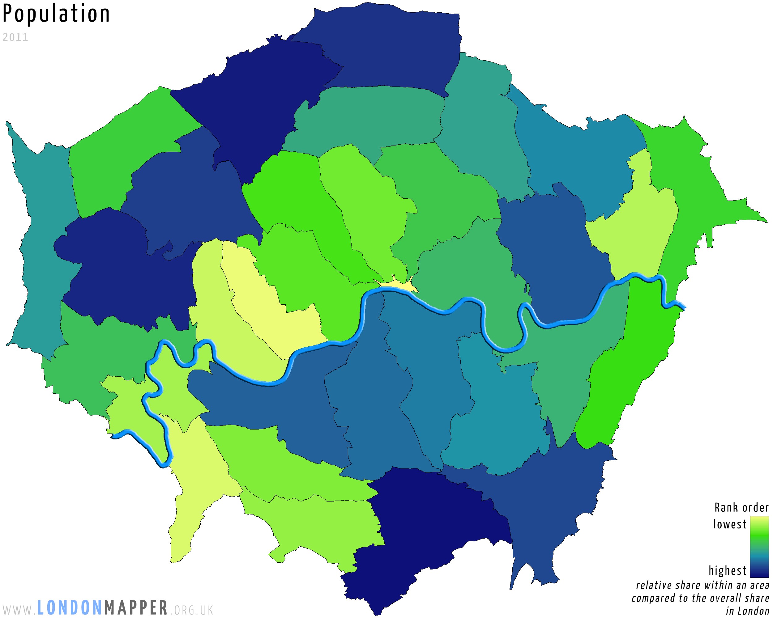Borough Population Rank 2011 Londonmapper