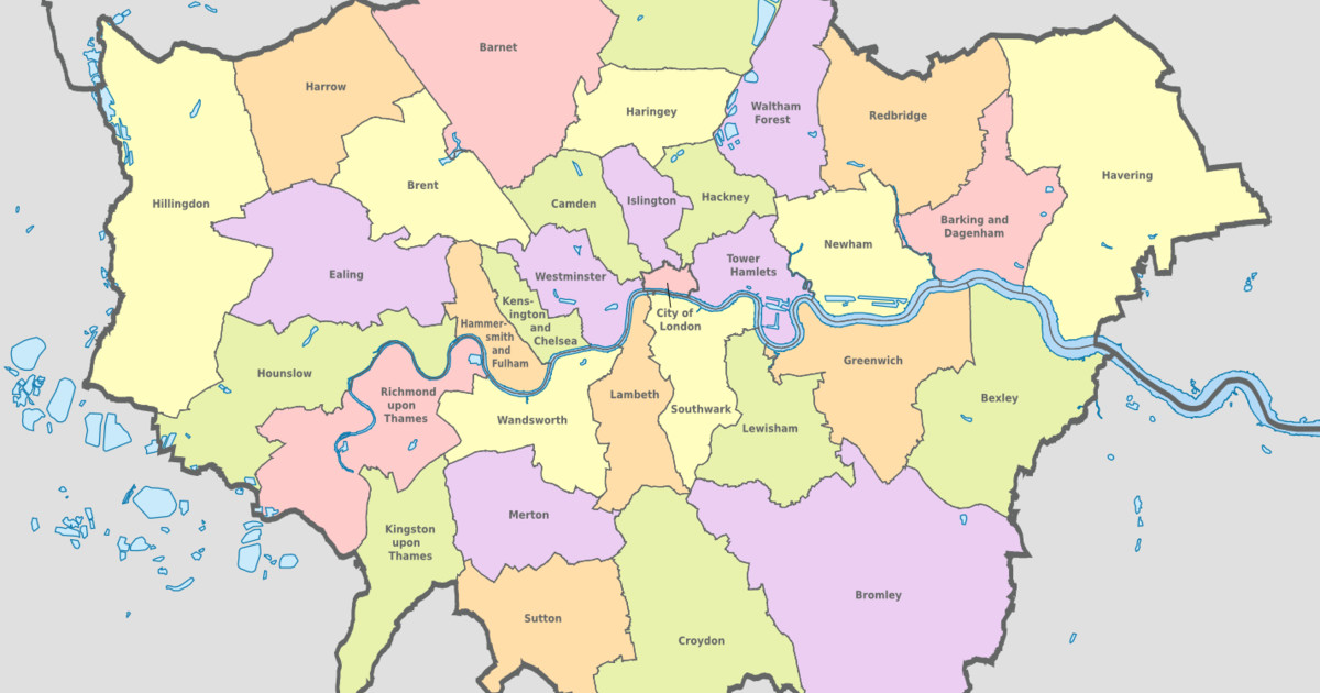 Map of London 32 boroughs & neighborhoods