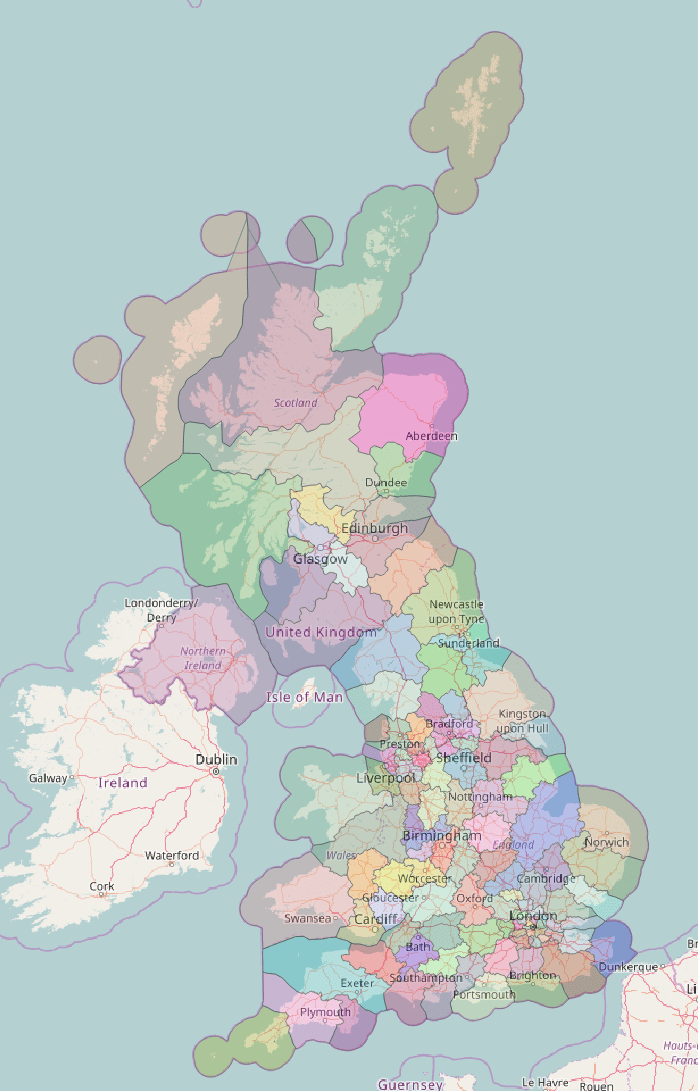Approximate UK postcode boundaries from the Voronoi diagram of ONSPD