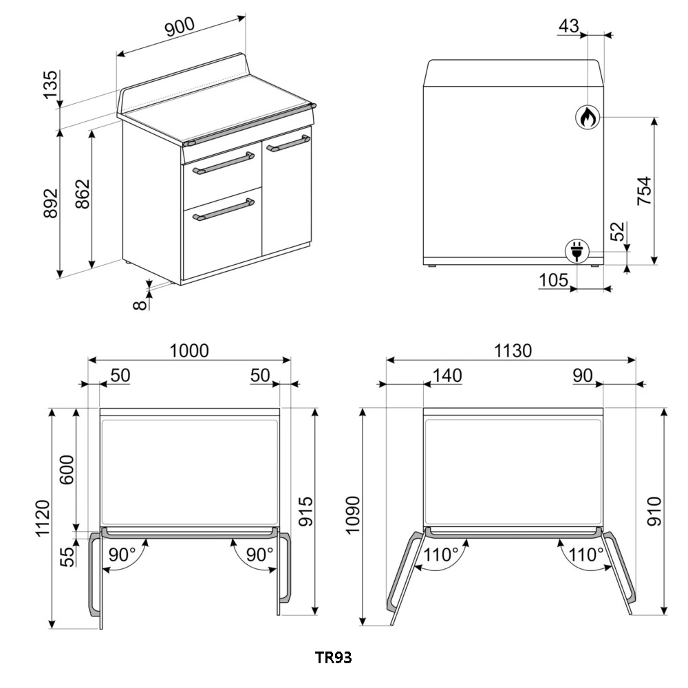 Smeg TR93GR 90cm Dual Fuel Victoria Rangecooker Slate Grey