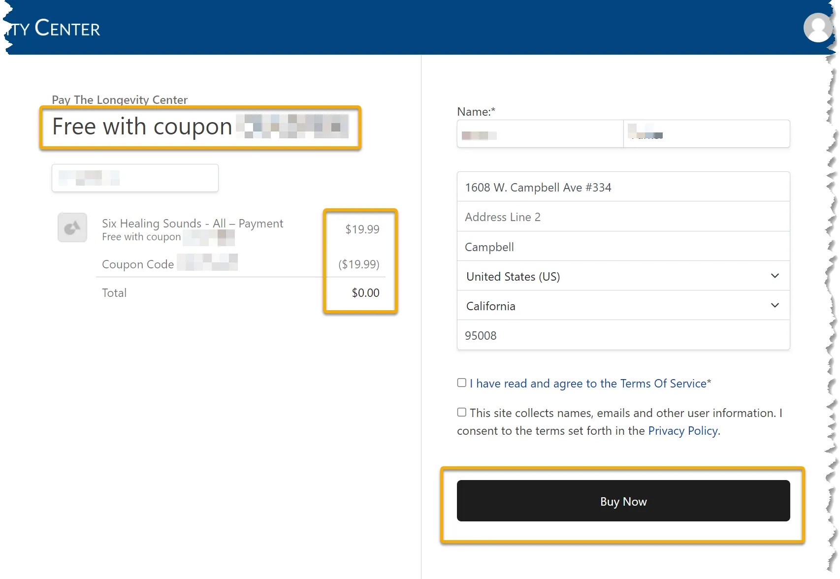 Entering a Coupon Code The Longevity Center