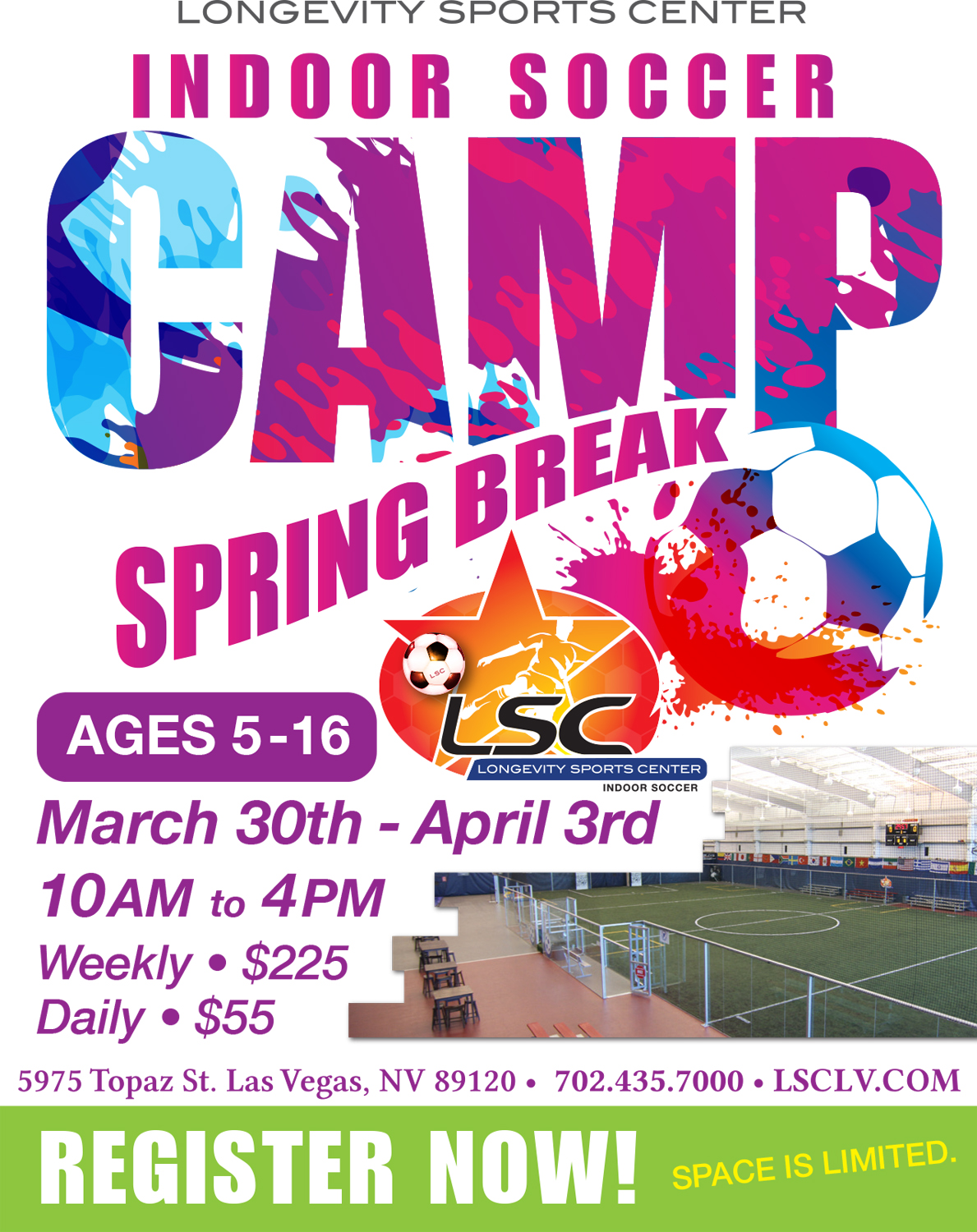 Spring Break Camp Flyer Longevity Sports Center Indoor Soccer