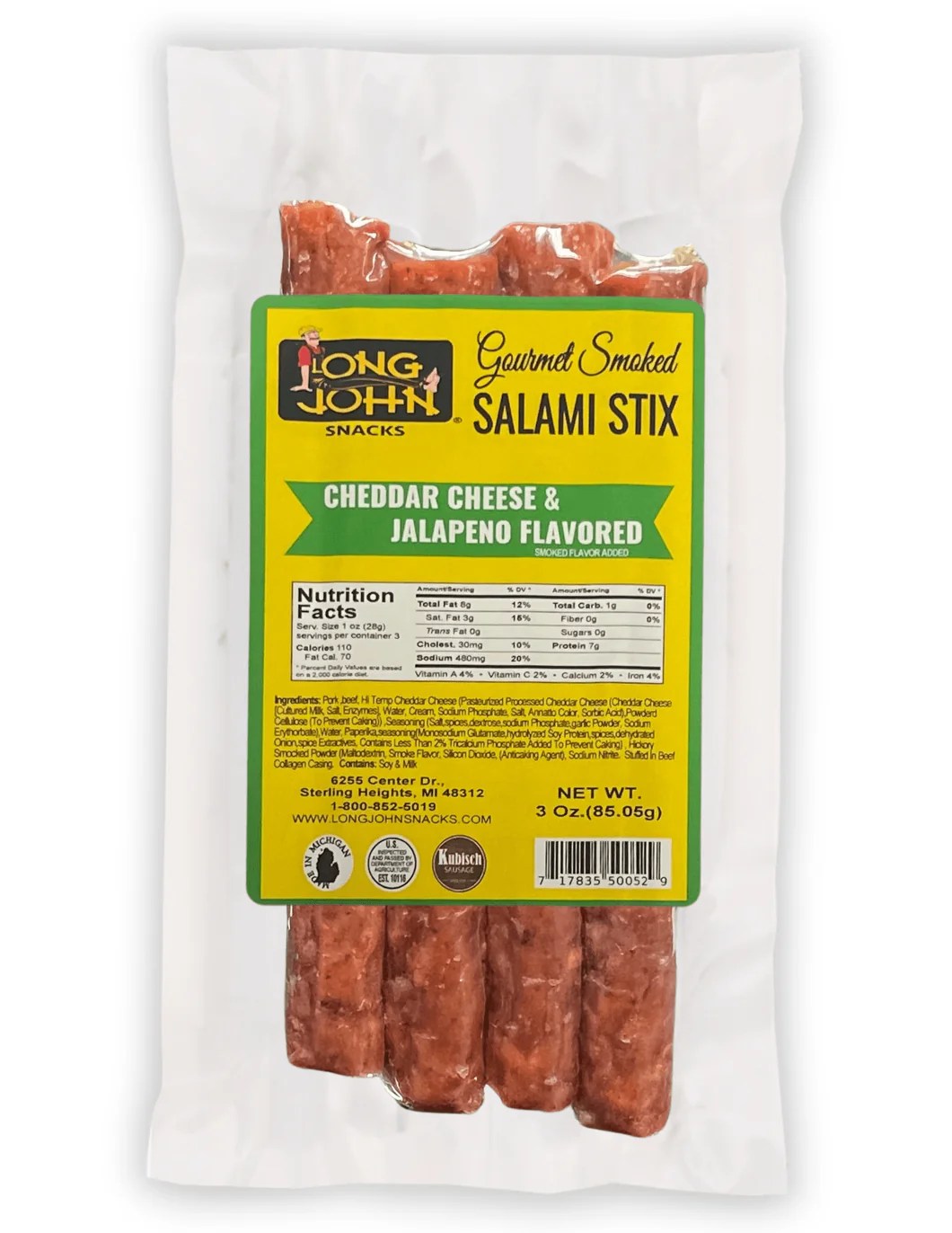 Jalapeno and Cheddar Dried Salami Sticks 3.0 oz. Long John Snacks