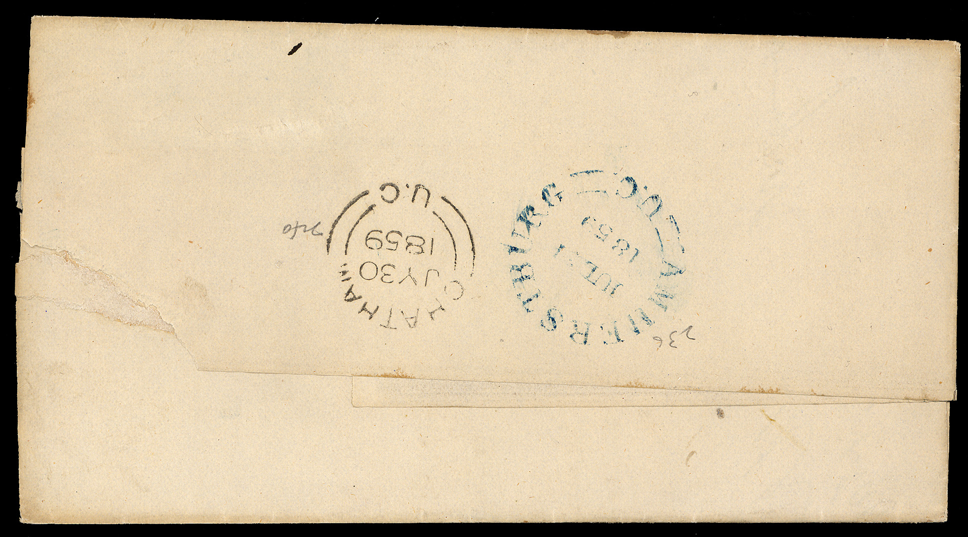 1859 Post Office form, to Kingsville, free frank. Longley Auctions