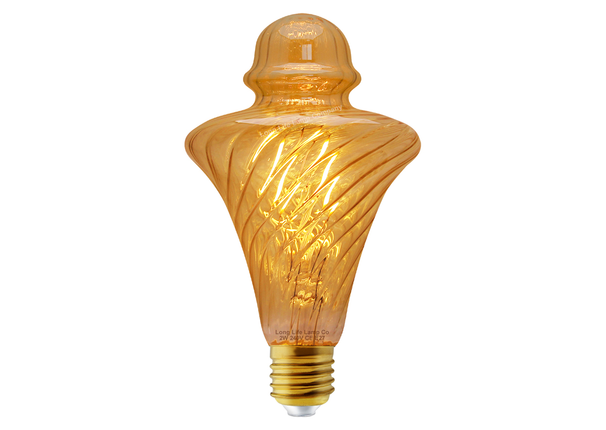2W LED Vintage Filament Light Bulb E27 Swirling Gold Glass