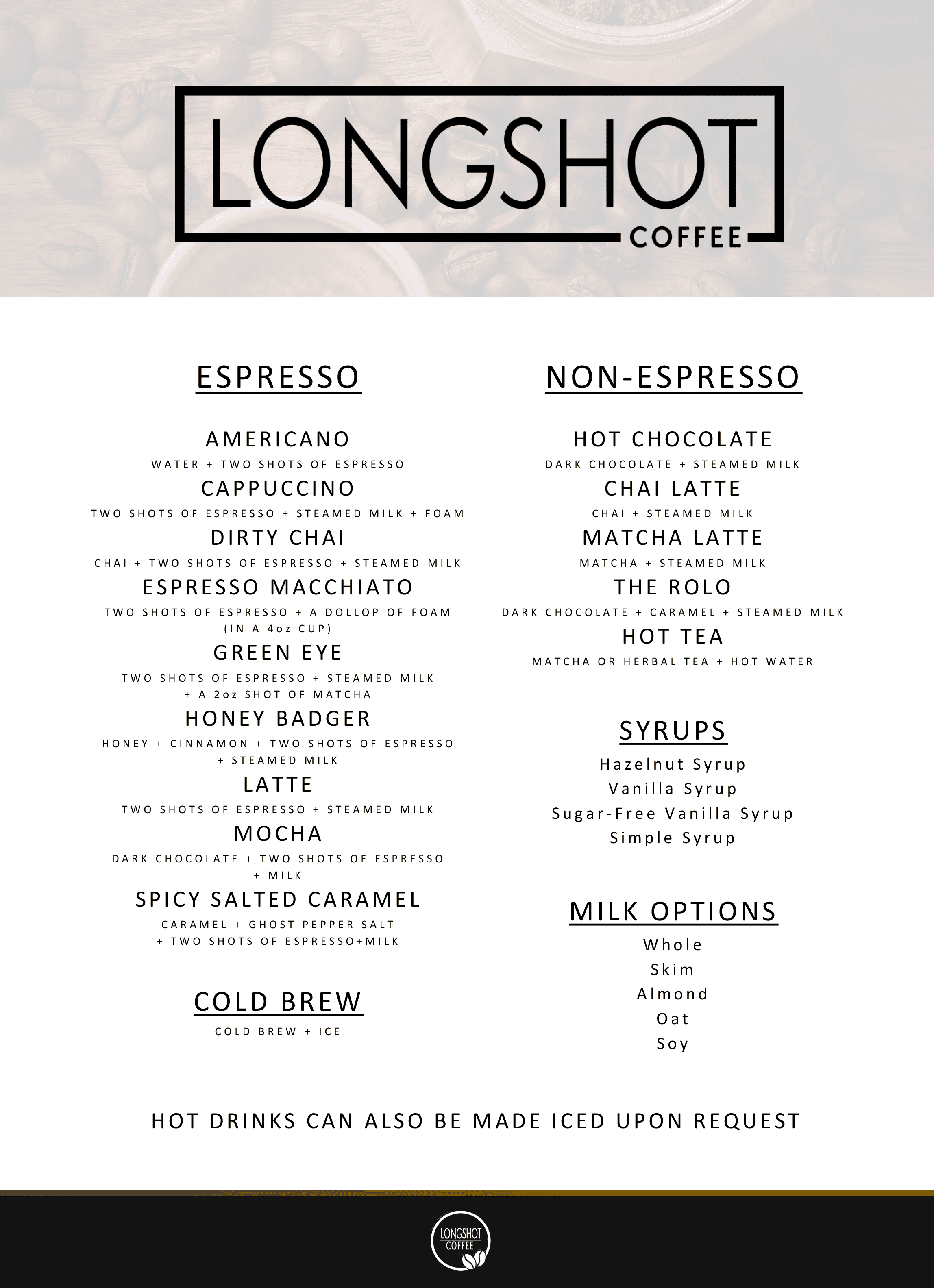 Coffee Menu Our Mobile Coffee Bar Offerings Longshot Coffee