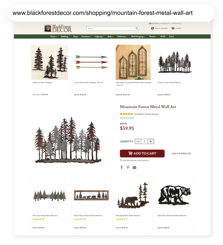 Black Forest Decor Outreach Shopping Longtail UX