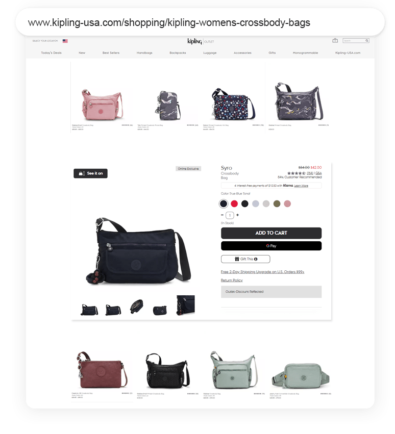 Kipling Outreach Shopping Longtail UX