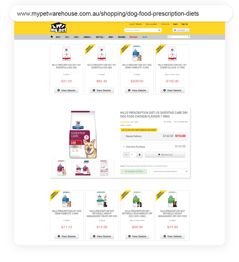 My Pet Warehouse Outreach Shopping Longtail UX