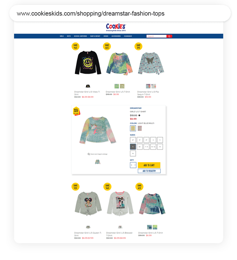 Cookie's Kids Outreach Shopping Longtail UX