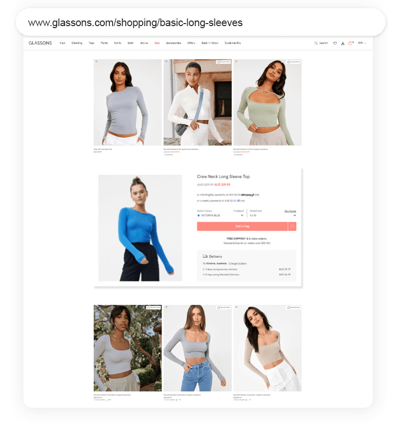 Glassons Outreach Shopping Longtail UX