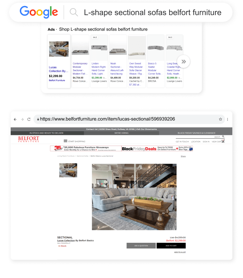 Belfort Furniture Outreach Shopping Longtail UX